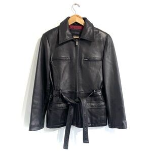 Vintage Express Leather Jacket Y2K black genuine leather zip up